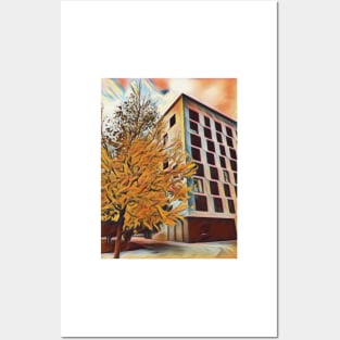 Angular building in autumn Posters and Art